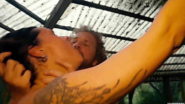 HARDWERK - Lusty Becky Outdoor 3 Man GangBang Makes Her Wet Pussy Quiver