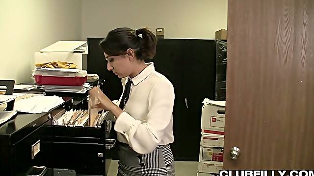 Sizzling book keeper Ella Nova is having quickie with lesbian assistant