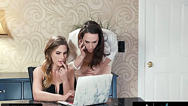 Sydney Cole Saves Her Ass By Fucking Pissed Boss Chanel Preston While Shes On The Phone