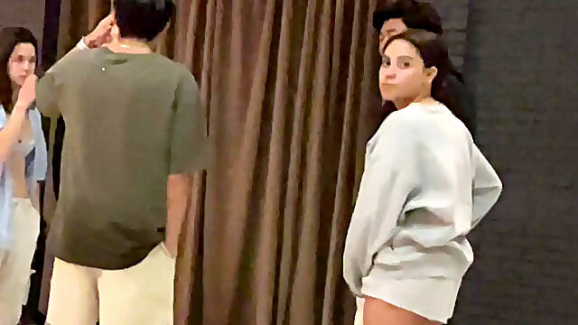 Girl catches hidden hard cock bulge in public 2024