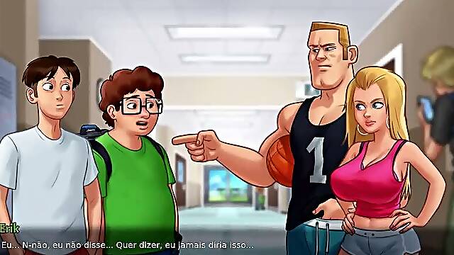 I got a hard cock in the locker room when I saw the nerds big tits - Summertime Saga EP #1