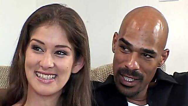 Black man makes a shy brunette moan as her lover watches
