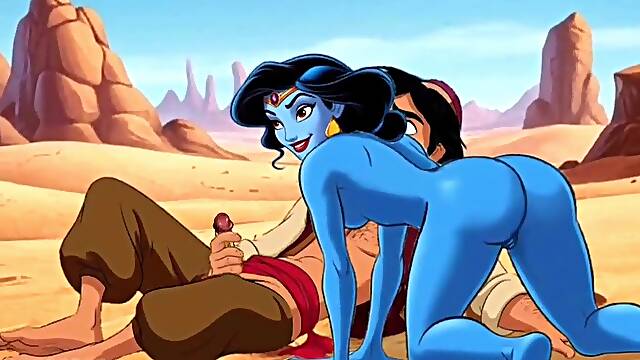Aladdin and Princess Jasmine make Shameful Craves to the Genie. Toon Porn Parody.