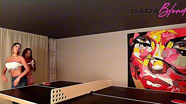 REAL THREE-SOME - Married honeys bang a youthful built dude and get cum on their faces - Sara Blond and Ambar Prada