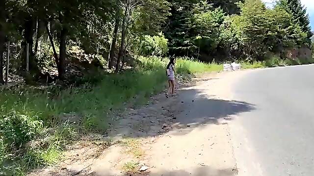 Public Cumwalk next to the Beach and Risky Sex in the Bushes