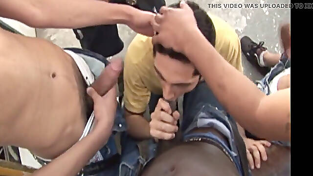 White guy gangbanged by ebony dudes