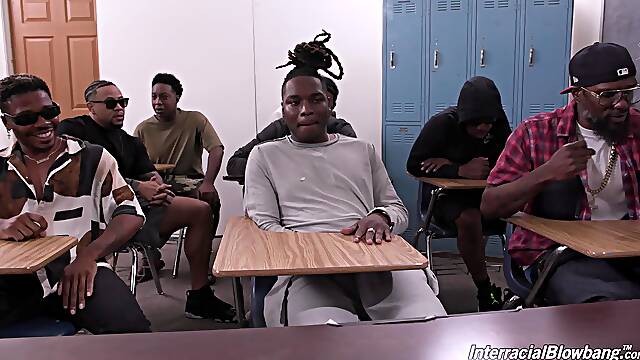Black gangbang in class for the skinny teacher