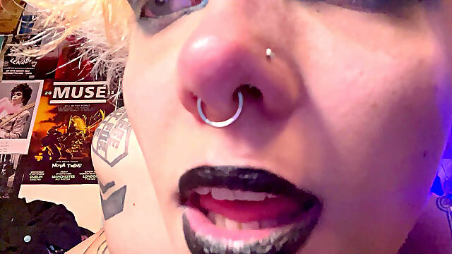 Goth Nostril Flaring, Rubbing Dildo, Drooling in Lipstick