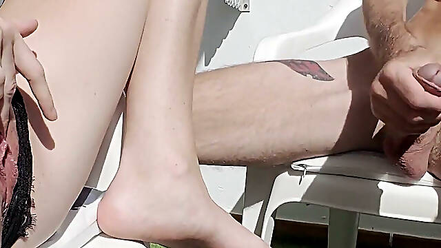 I Cum on My Step Daddy's Face Outside on the Balcony on Holiday